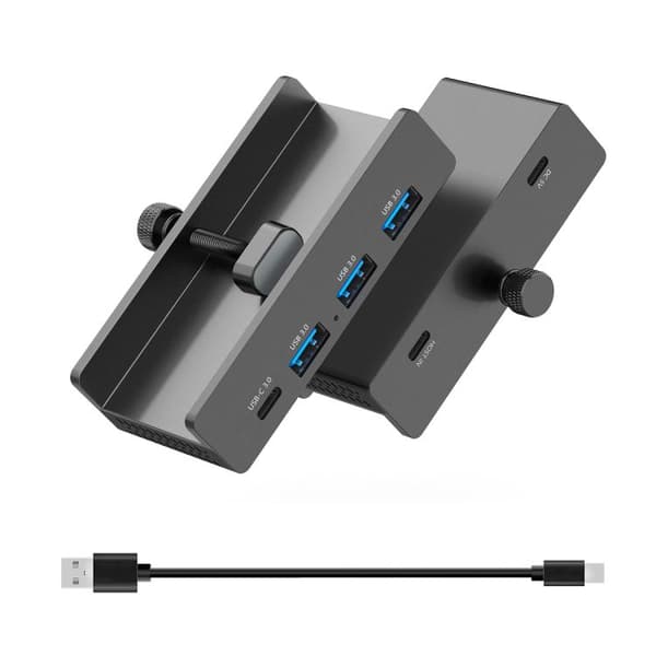 HCL-3A1C-Pro Aluminium 3xUSB och Type-C Klämhub (Svart) - Stabil och Säker Dataöverföring