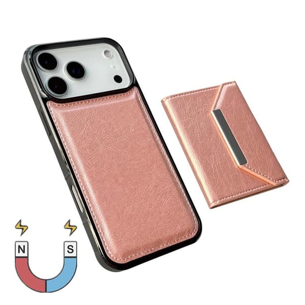 iPhone 18 Pro Max / iPhone 17 Pro Max Skal med Solid Färg och Metallspänne för Kortfack Roséguld