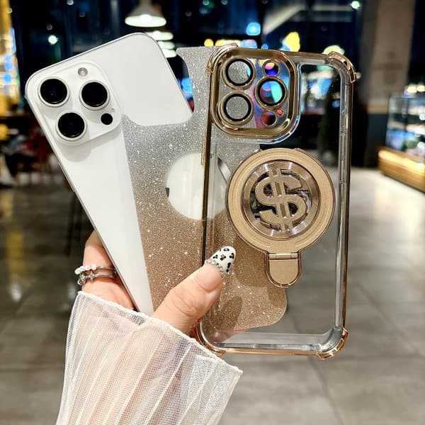 iPhone 16 Pro Max Skal med Space Gradient Glitter MagSafe Hållare och Linsskydd Titangrå