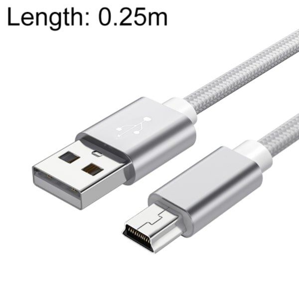 5 st Mini USB till USB A vävd data / laddningskabel för MP3, kamera, bil DVR, längd: 0,25 m Silver