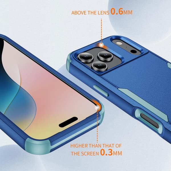 iPhone 18 Pro Max / iPhone 17 Pro Max Skal - Stötabsorberande TPU + PC Kungsblå + Grågrön