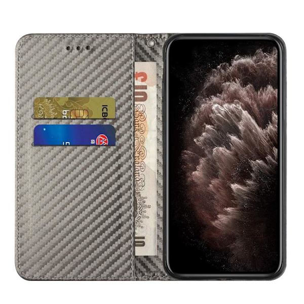 Redmi Note 14 5G - Magnetisk Flip Läderfodral med Kolfibertextur Grå