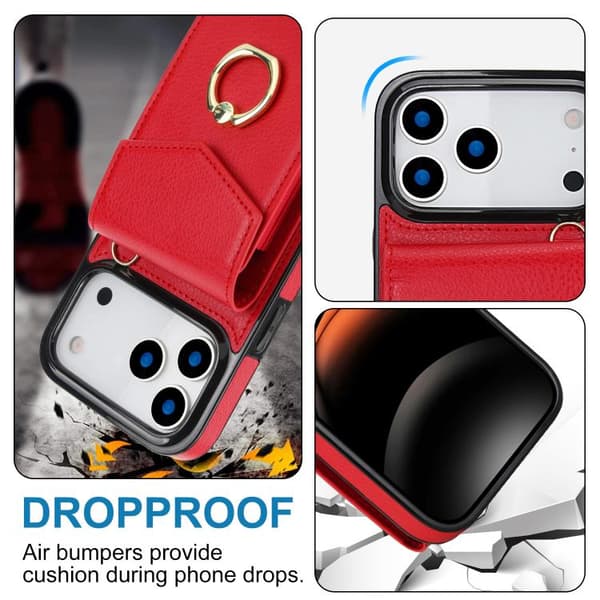 iPhone 18 Pro / iPhone 17 Pro Skal med Ringhållare och RFID-kortfack Röd