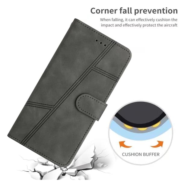 iPhone 16 Pro Max Skal Läder med Stitching - Premium Fodral för Skydd och Stil Grå