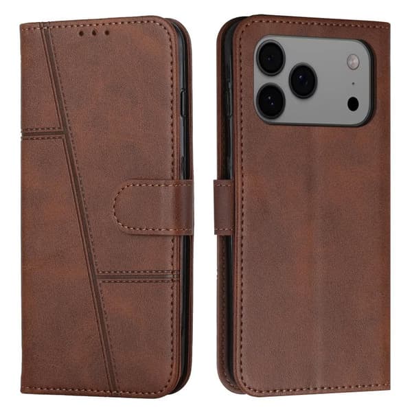iPhone 18 Pro / iPhone 17 Pro Skal läderfodral - kalvskinn med spänne Brun