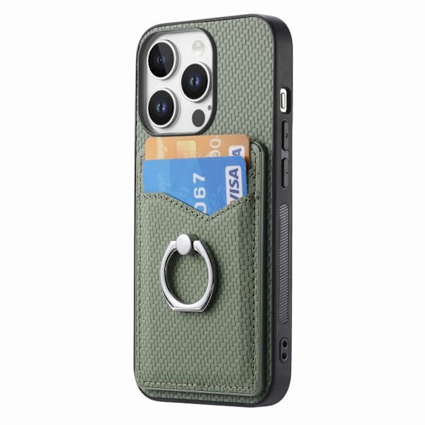 iPhone 16 Pro Max Kolfiber Kortplånbok Ring Skal Grön