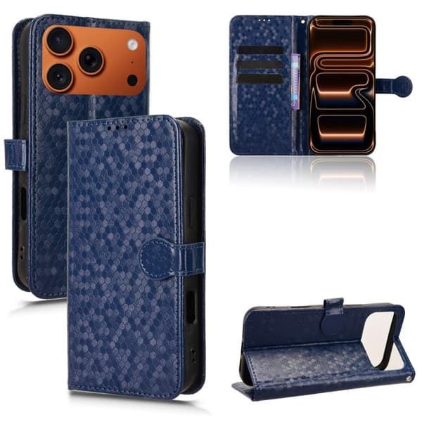iPhone 18 Pro Max / iPhone 17 Pro Max Skal läderfodral med honungskaka pricktextur Blå
