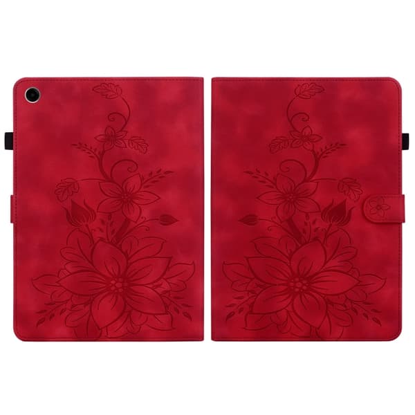 Samsung Galaxy Tab A9+ / A11+ Lily Prägad Läderfodral Röd