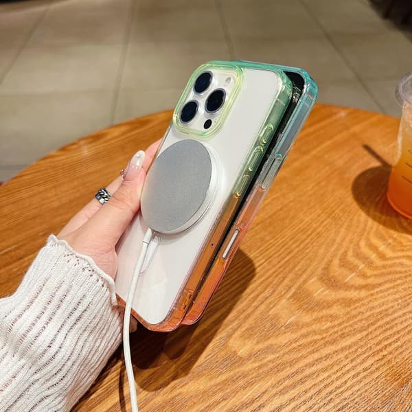 iPhone 17 Air Skal med Kontrastfärg och Gradient - Transparent MagSafe Grön + Blå