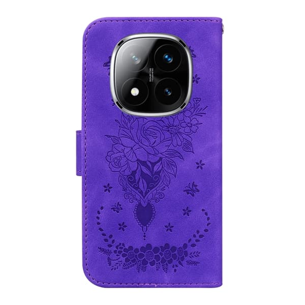 Redmi Note 14 Pro / Note 14 Pro+ 5G - Fjäderros Prägling Läderfodral Purpur