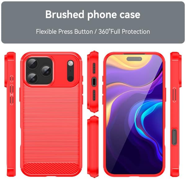 iPhone 18 Pro / iPhone 17 Pro Skal - Borstad Textur av Kolfiber TPU Röd