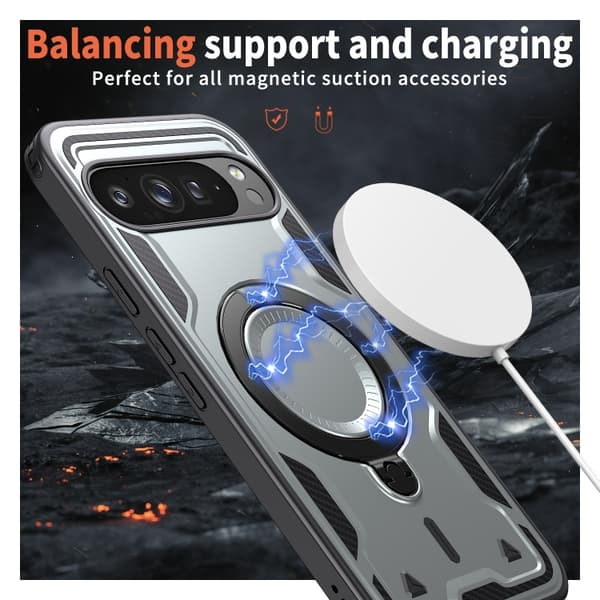 för Pixel 9 Pro XL Skal - PC Hybrid TPU Armor med MagSafe Ringhållare Grå