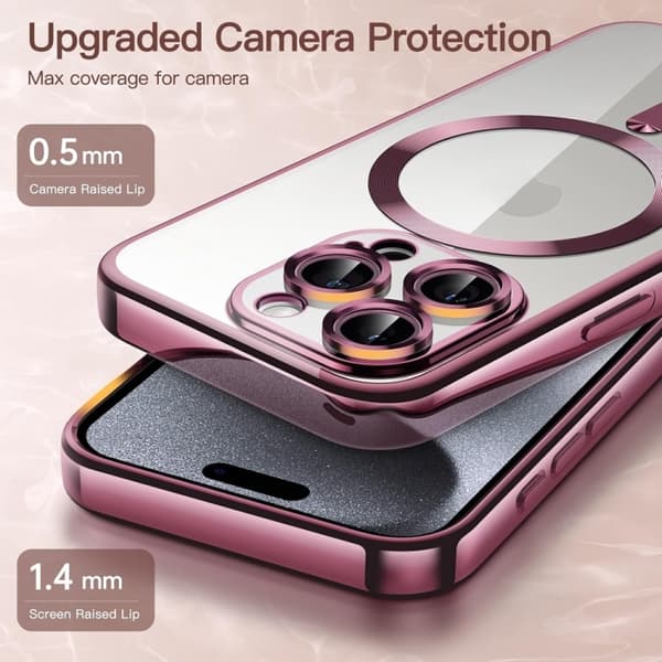 iPhone 16 Pro Transparent Elektropläterad Magsafe Magnetisk TPU Skal Rosa
