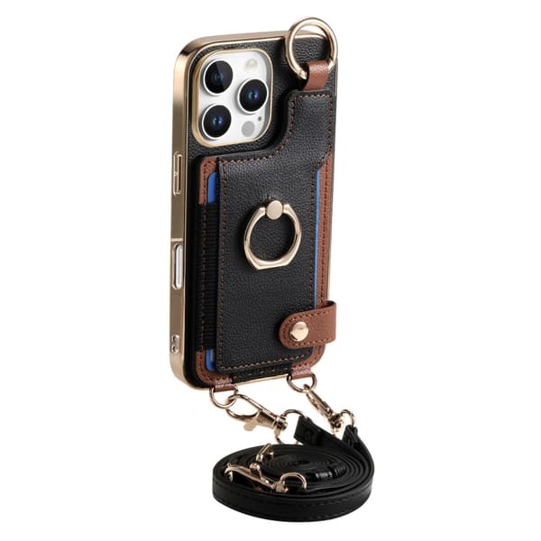 iPhone 16 Pro Skal med Mode Ring och Hängslinga Svart