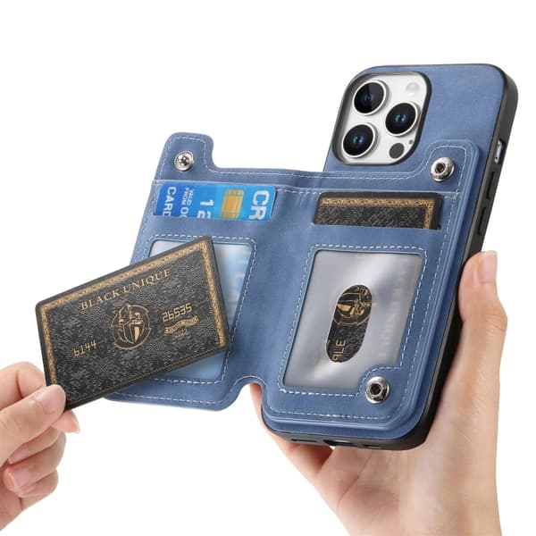 iPhone 16 Pro Max Retro MagSafe Zipper Plånbok Kortväska Bakskal Blå