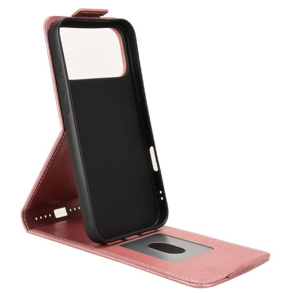 iPhone 17 Pro Skal läderfodral med magnetisk vertikal flip och spänne Roséguld