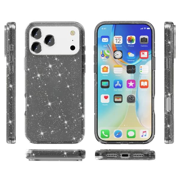iPhone 18 Pro Max / iPhone 17 Pro Max Skal med Stötskydd och Glitterpulver Svart