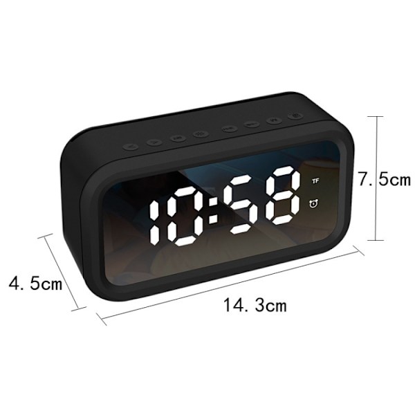 FY101 Laddningsbar Bluetooth-högtalare Radiolarm Spegel Elektronisk klocka (Svart)