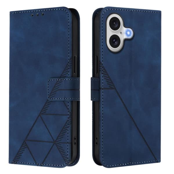 iPhone 17 Skal läderfodral med 3D-embossed flip design Blå