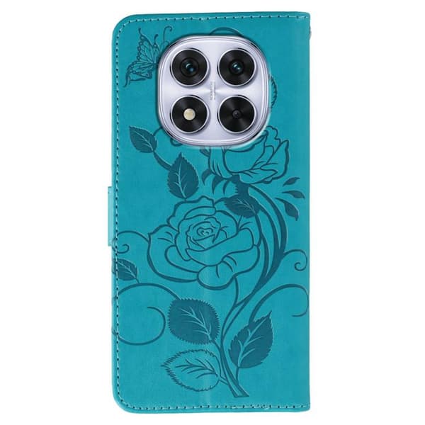 Redmi Note 14 Pro 4G Global - Rose Butterfly Prägad Läderfodral Blå