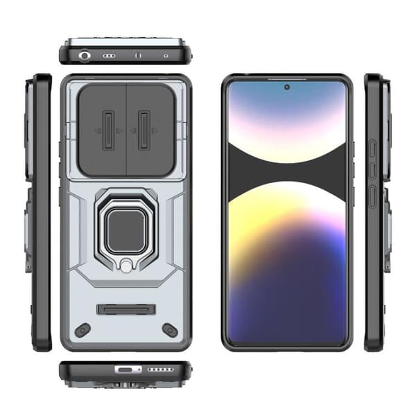 Redmi Note 14 Pro 4G Global - Shockproof TPU + PC Sliding Camshield fodral med Ställ Grå
