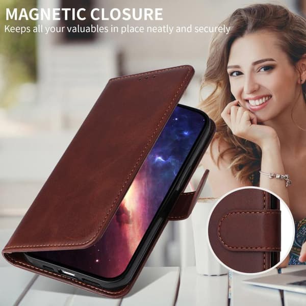 iPhone 18 Pro / iPhone 17 Pro Skal Läderfodral - Klassisk Kalvskinnstextur Brun
