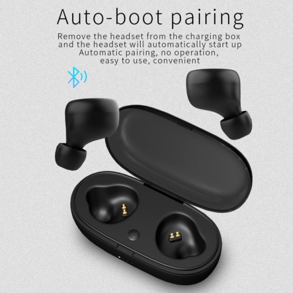 TWS-A1 TWS Bluetooth 5.0 Mini osynliga sportmusikhörlurar med laddningsbox och mikrofon Svart