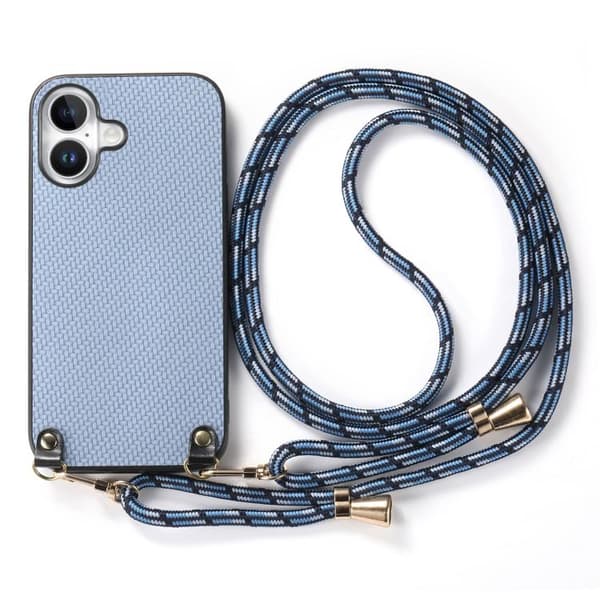 iPhone 17 Skal - kolfibertextur med axelrem Blå