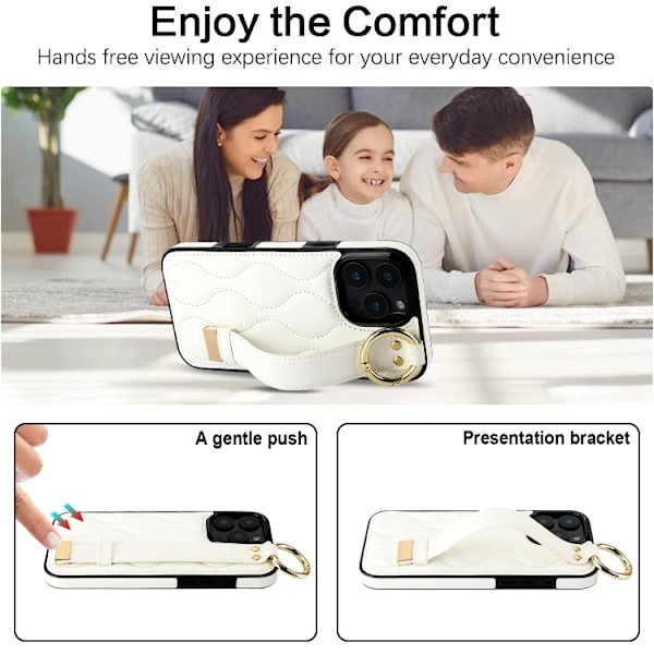 iPhone 16 Pro Skal med Handledsrem - Non-slip Full Coverage PU Skydd Vit
