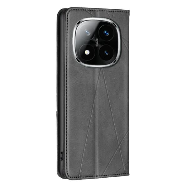 Redmi Note 14 Pro 4G - Magnetiskt Läderfodral med Rhombus Textur Svart