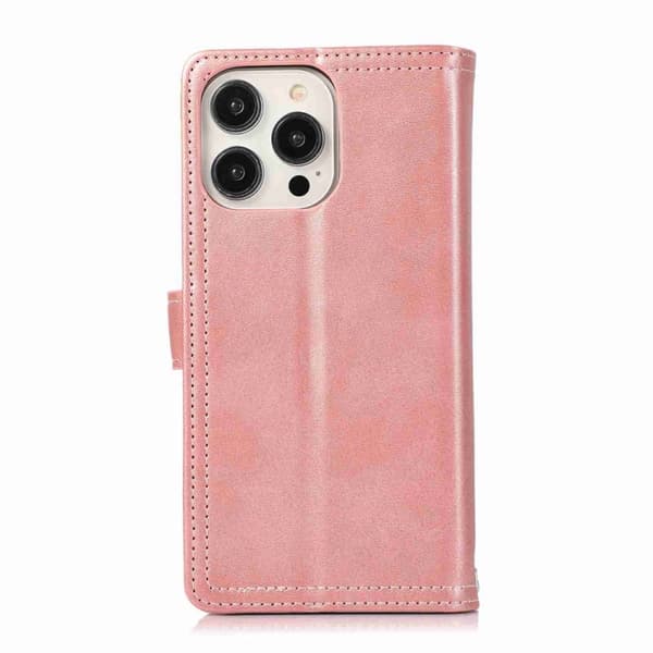 iPhone 16 Pro Skal med Kortfack Läder Fodral Roséguld
