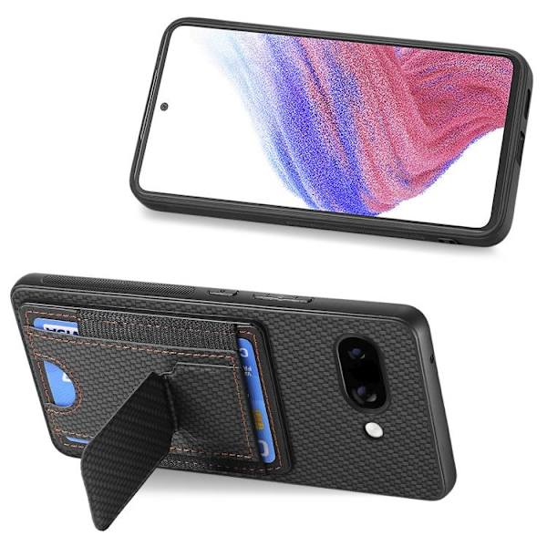 för Pixel 9a Skal med Kolfiber Fällbart Ställ och Elastisk Kortficka Svart