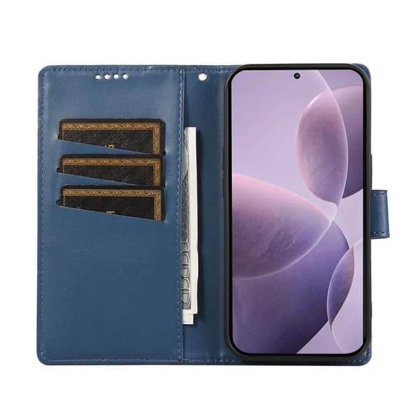 Redmi Note 14 4G - Global PU Äkta Läder Textur Prägling fodral Blå