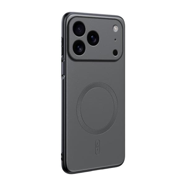 iPhone 18 Pro Max / iPhone 17 Pro Max Skal - Platt Läder med MagSafe och Stötsäker Design Grå