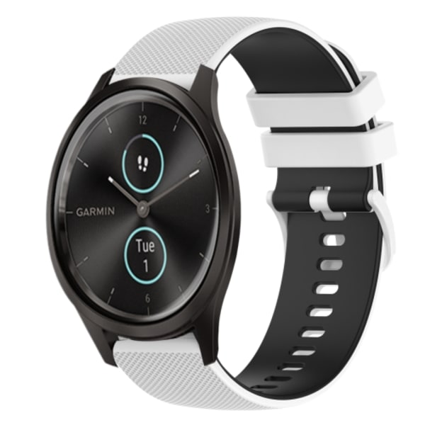 För Garmin GarminMove Style 20 mm rutigt watch i tvåfärgad silikon White-Black