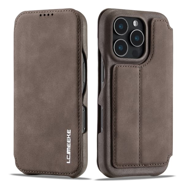 iPhone 16 Pro Max LC.IMEEKE Hon Ancient Series Flip Fodral - Elegant och Skyddande Skal Kaffe