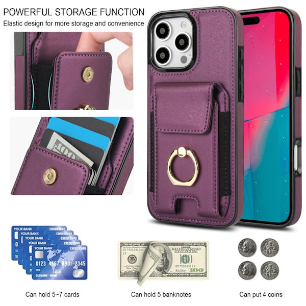 iPhone 16 Pro Elastisk Kortväska Ringhållare Skal Purpur