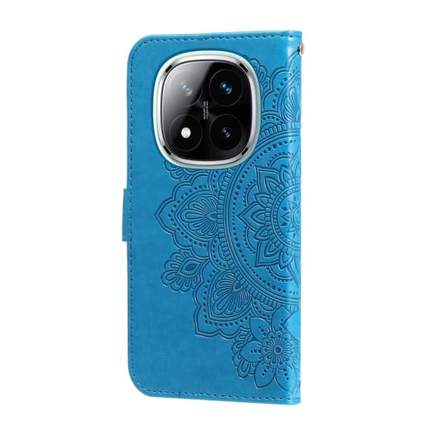 Redmi Note 14 Pro 5G / Note 14 Pro+ 5G - Läderfodral med Sju Blommor Prägling Blå