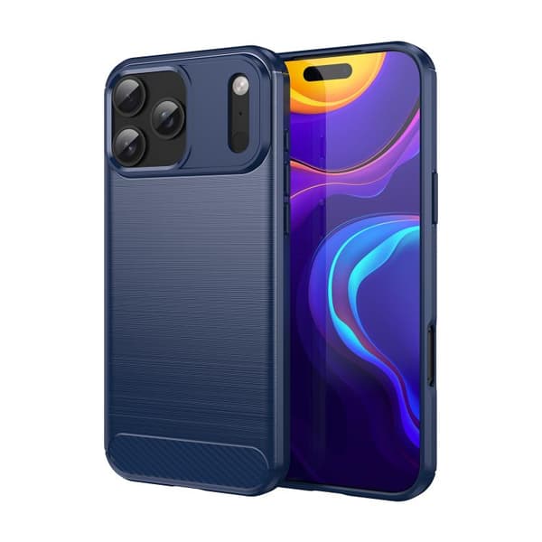 iPhone 18 Pro / iPhone 17 Pro Skal - Borstad Textur av Kolfiber TPU Blå