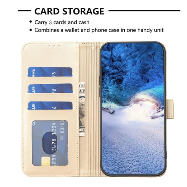 iPhone 18 Pro Max / iPhone 17 Pro Max Skal läderfodral med fyrklöverprägling Guld