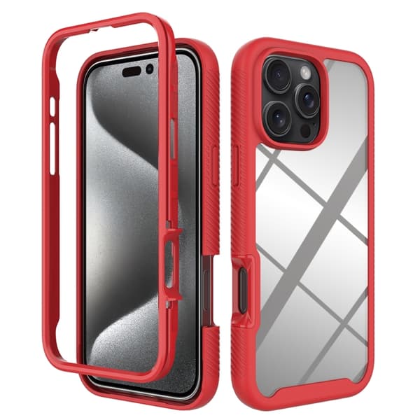iPhone 16 Pro Skal - Stjärnhimmel Solid Färg Stötsäker TPU Klar PC Mobilskal Röd