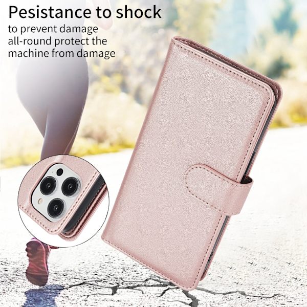 iPhone 16 Pro Skal - Multi-Kort Plånbok RFID Läder Roséguld