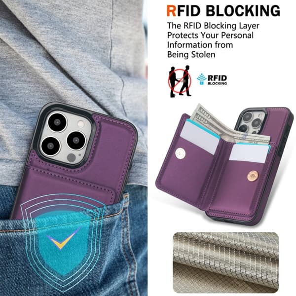 iPhone 16 Pro RFID Antistöld Kort Ringhållare Skal Mörklila