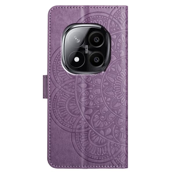 Redmi Note 14 Pro 5G - Blomsterpräglat Läderfodral Purpur