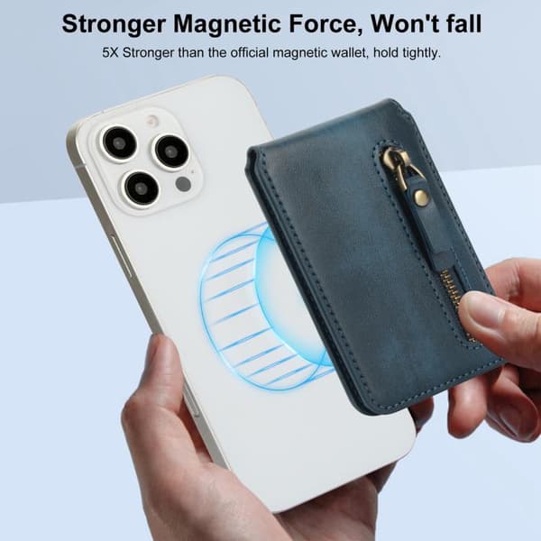 iPhone 16 Pro Zipper Wallet Split MagSafe Läder Fodral Skal Blå