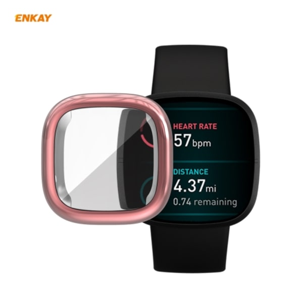 För Fitbit Versa 3 / Fitbit Sense Hat-Prince ENK-AC8208 Heltäckande Electroplate TPU Mjukt case Pink