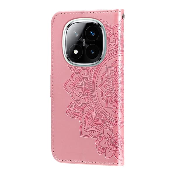 Redmi Note 14 Pro 5G / Note 14 Pro+ 5G - Läderfodral med Sju Blommor Prägling Roséguld