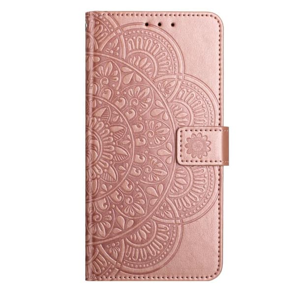 iPhone 17 Pro Max Skal Läderfodral med Blomsterprägling Roséguld