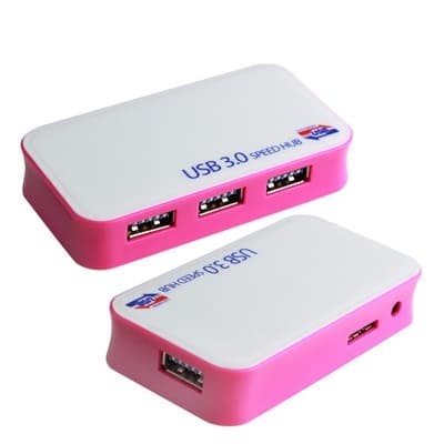 USB 3.0 Hub med 4 portar, SuperSpeed 5Gbps, Plug and Play (Rosa)