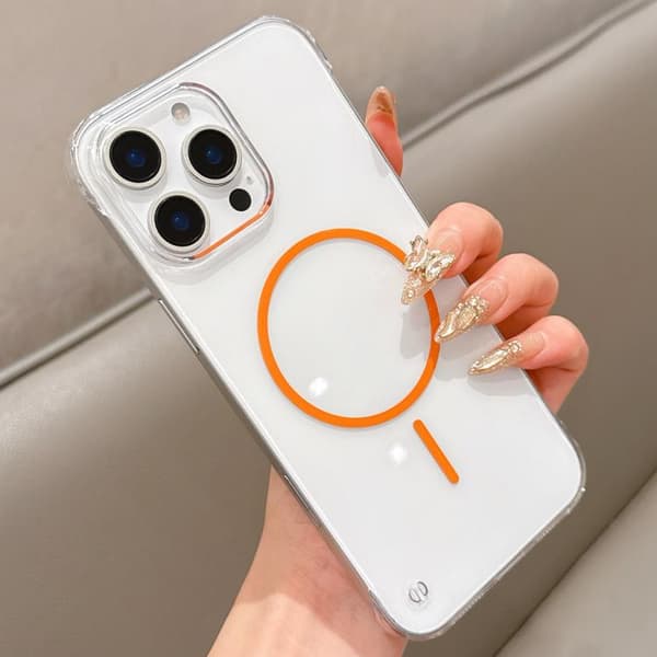 iPhone 16 Pro Halvram Transparent PC MagSafe Skal Orange